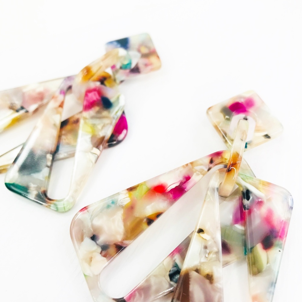 Double Rectangle Drop Earrings in Multicolor - Picture 4 of 8